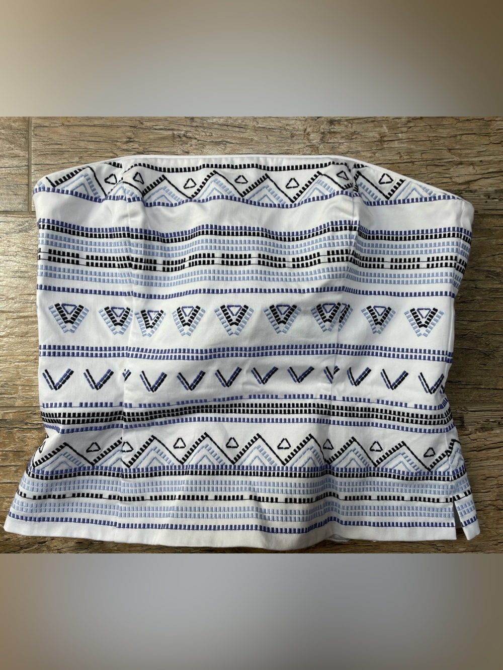 White House Black Market Tube Top White and Blue Geometric Sz 12 Women’s